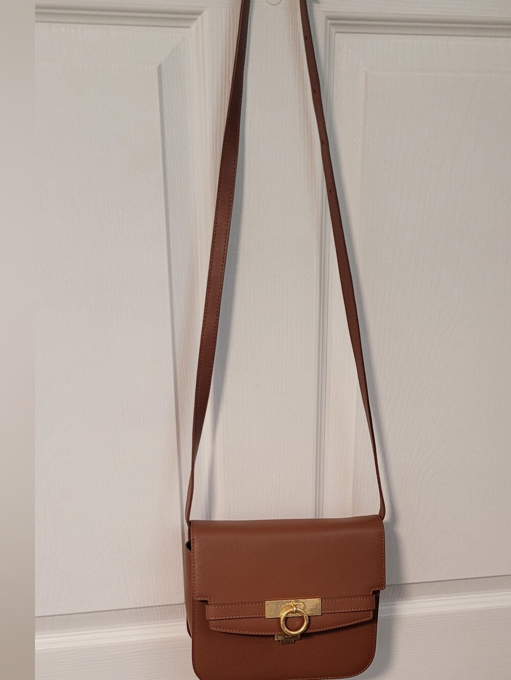 Parisa Wang Brown Crossbody Bag with Gold Ring Clasp
